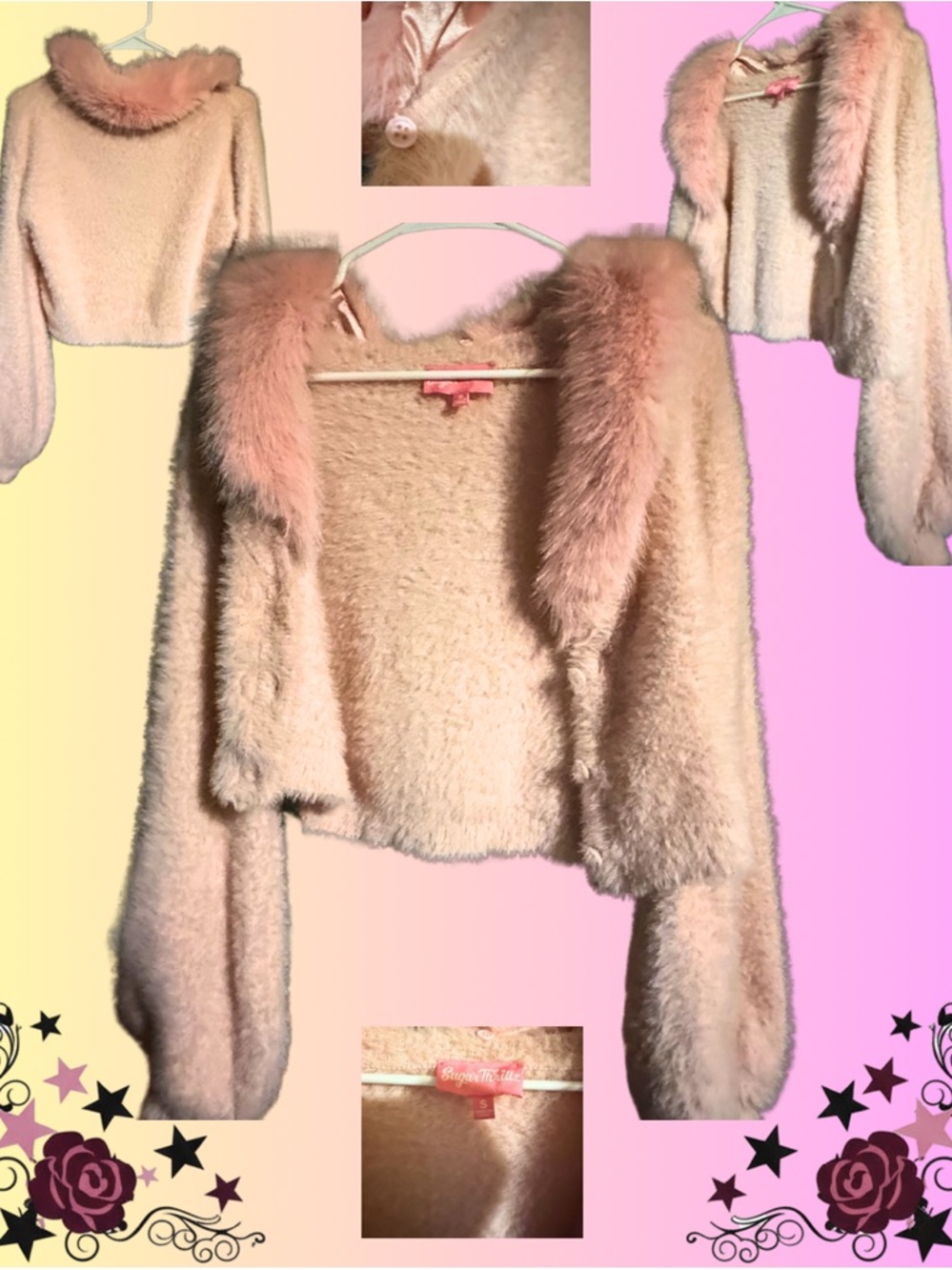 Sugar Thrillz Pink Faux Fur Trim Cropped Cardigan